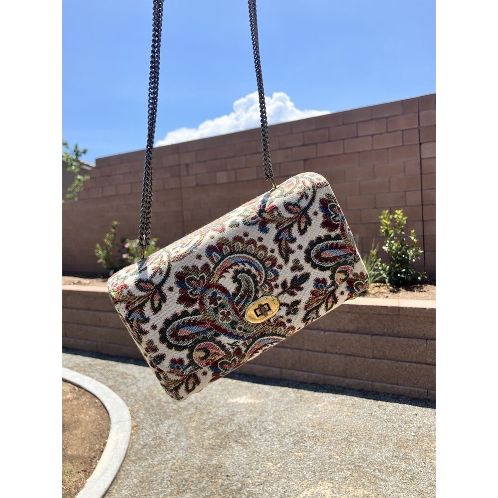 VTG Garay Floral Paisley Tapestry Chain Shoulder Bag Clutch Purse 7”x4”
